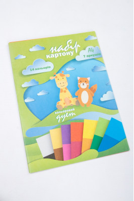 Картон кольоровий, А4, 7 листів, 14 кольорів, односторонній